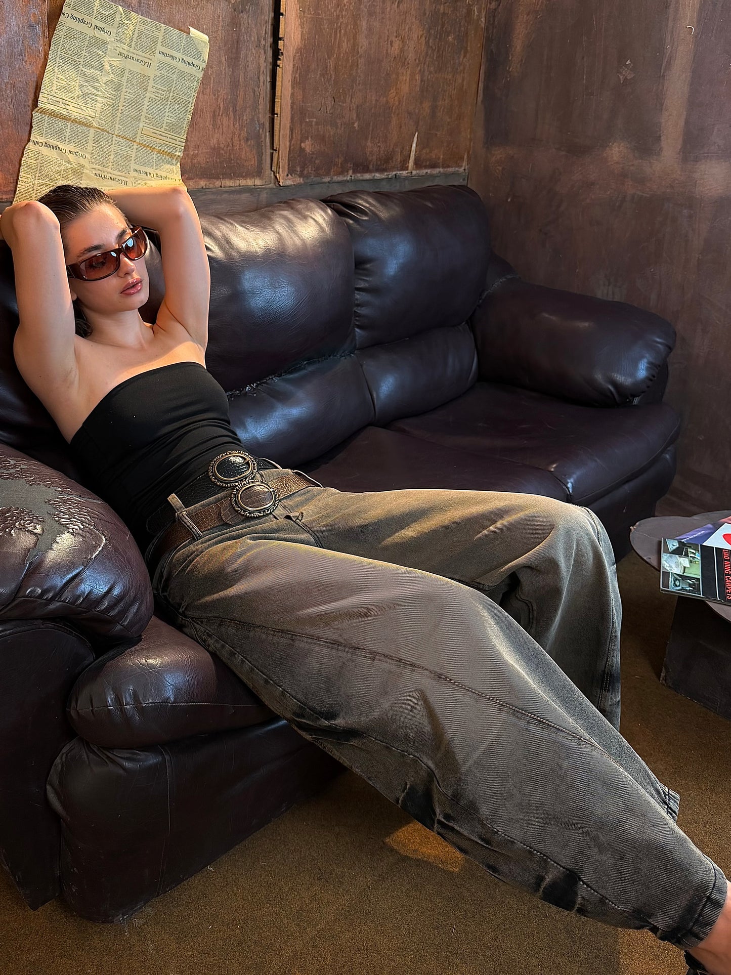 Downtown double + belt jeans (Low-waist)