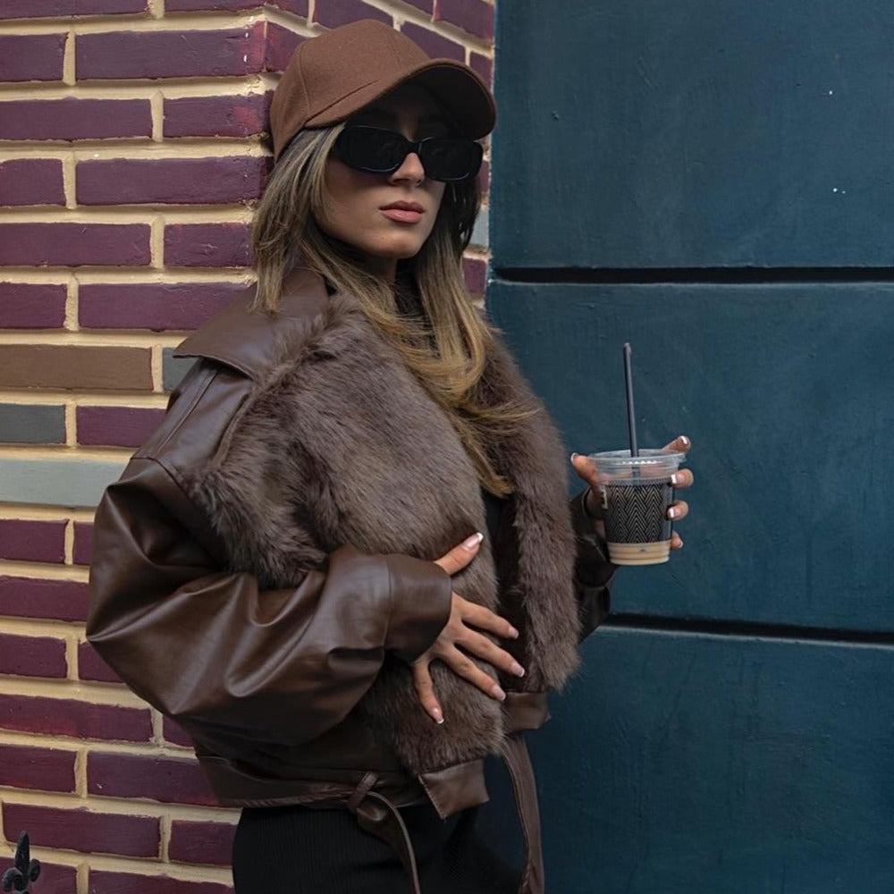 MaoMi’s double face leather jacket(Brown)