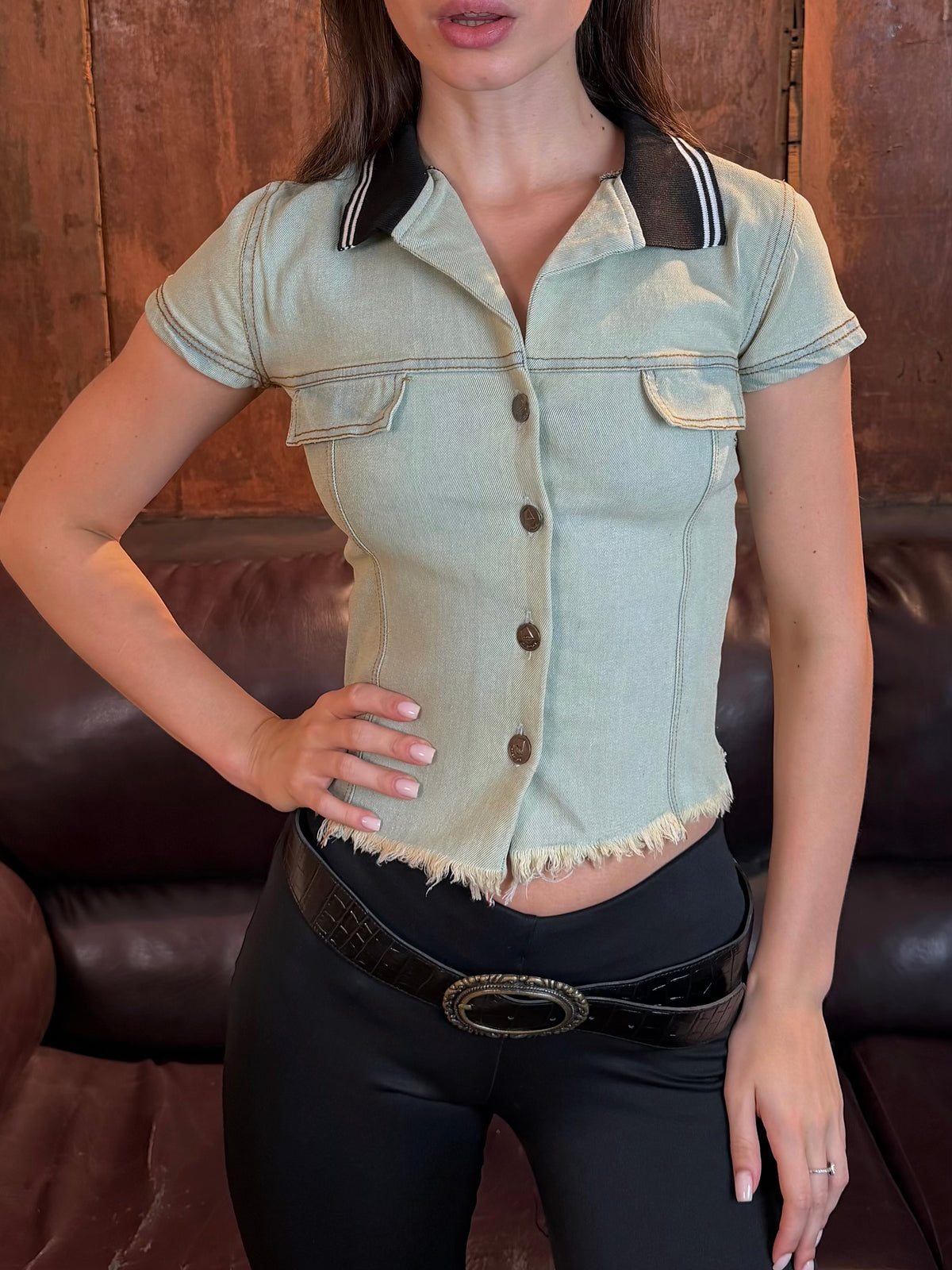 Baby denim shirt with polo collar