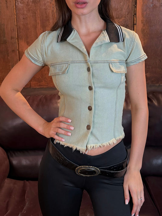 Baby denim shirt with polo collar