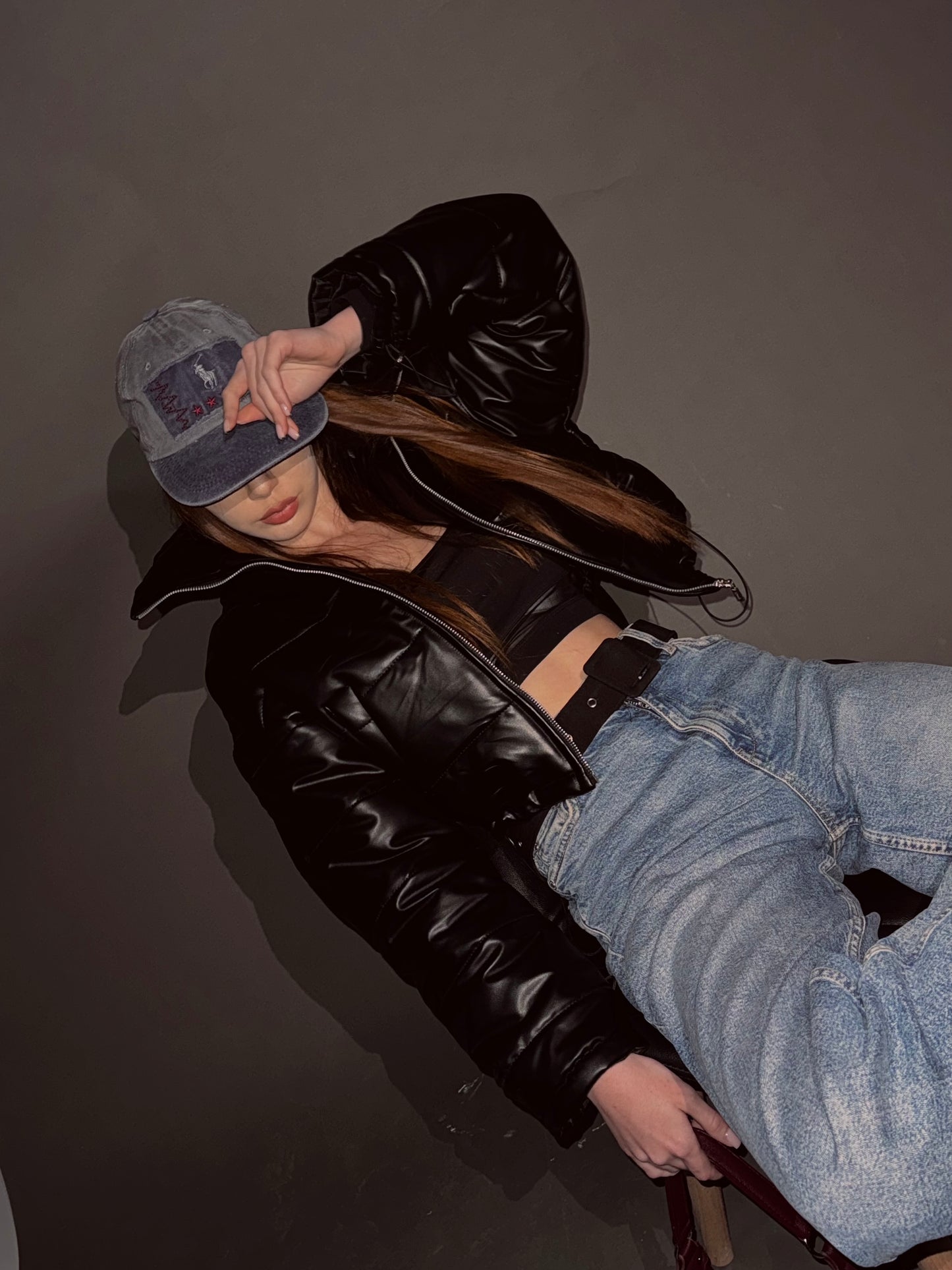 Cropped Leather Puffer