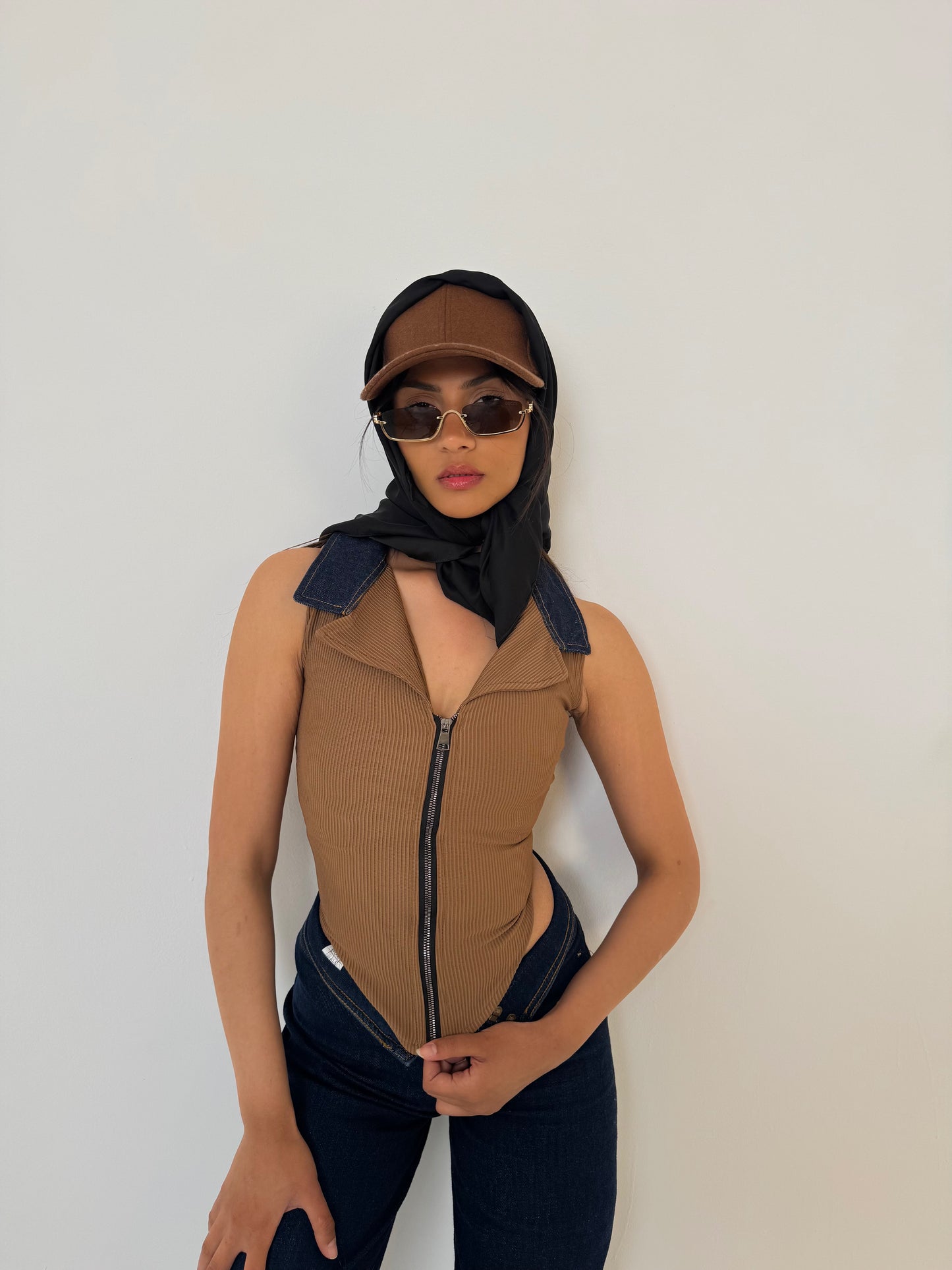 zipper top with a touch of denim