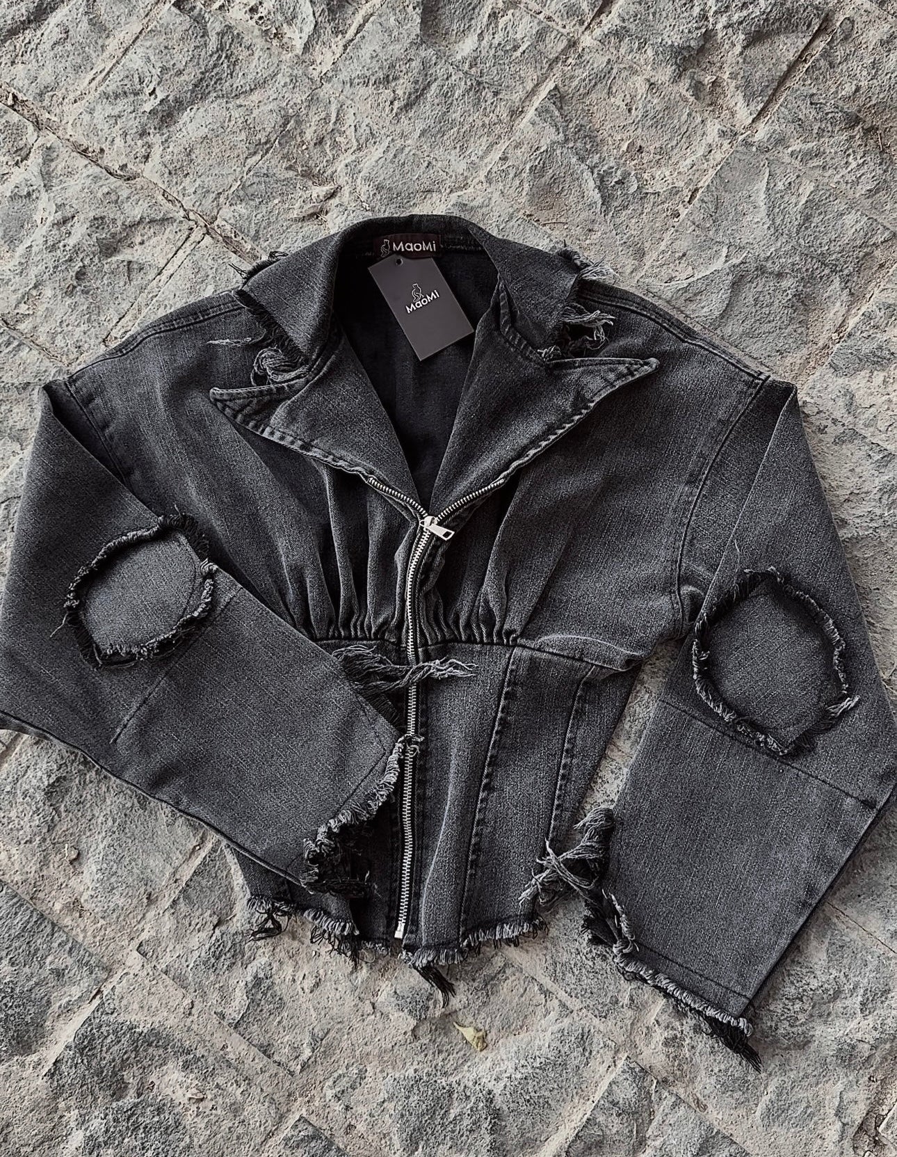 Washed grey corset denim jacket