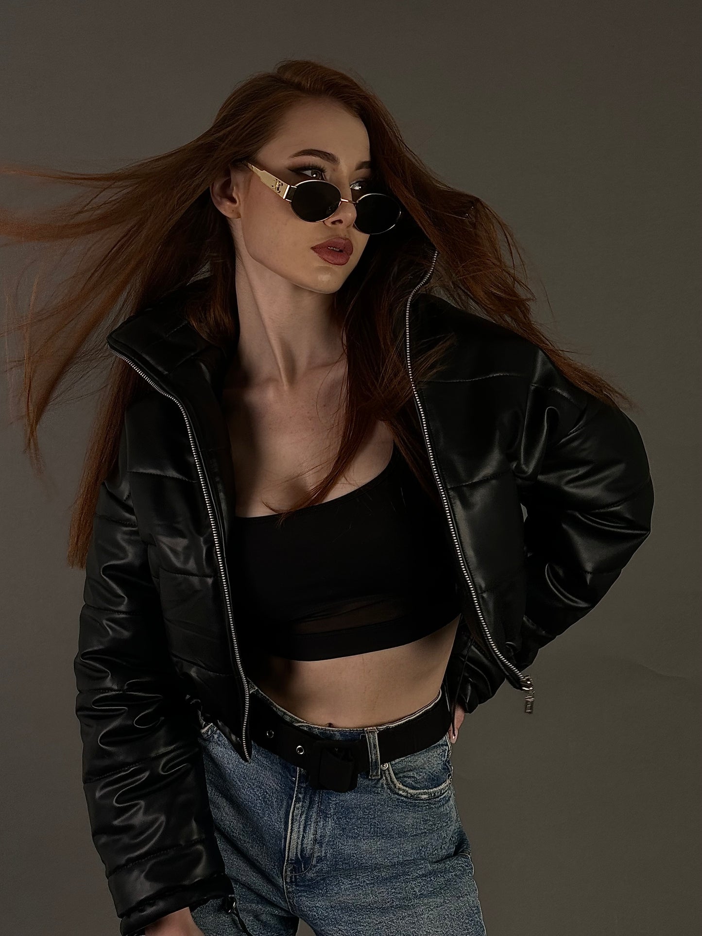 Cropped Leather Puffer
