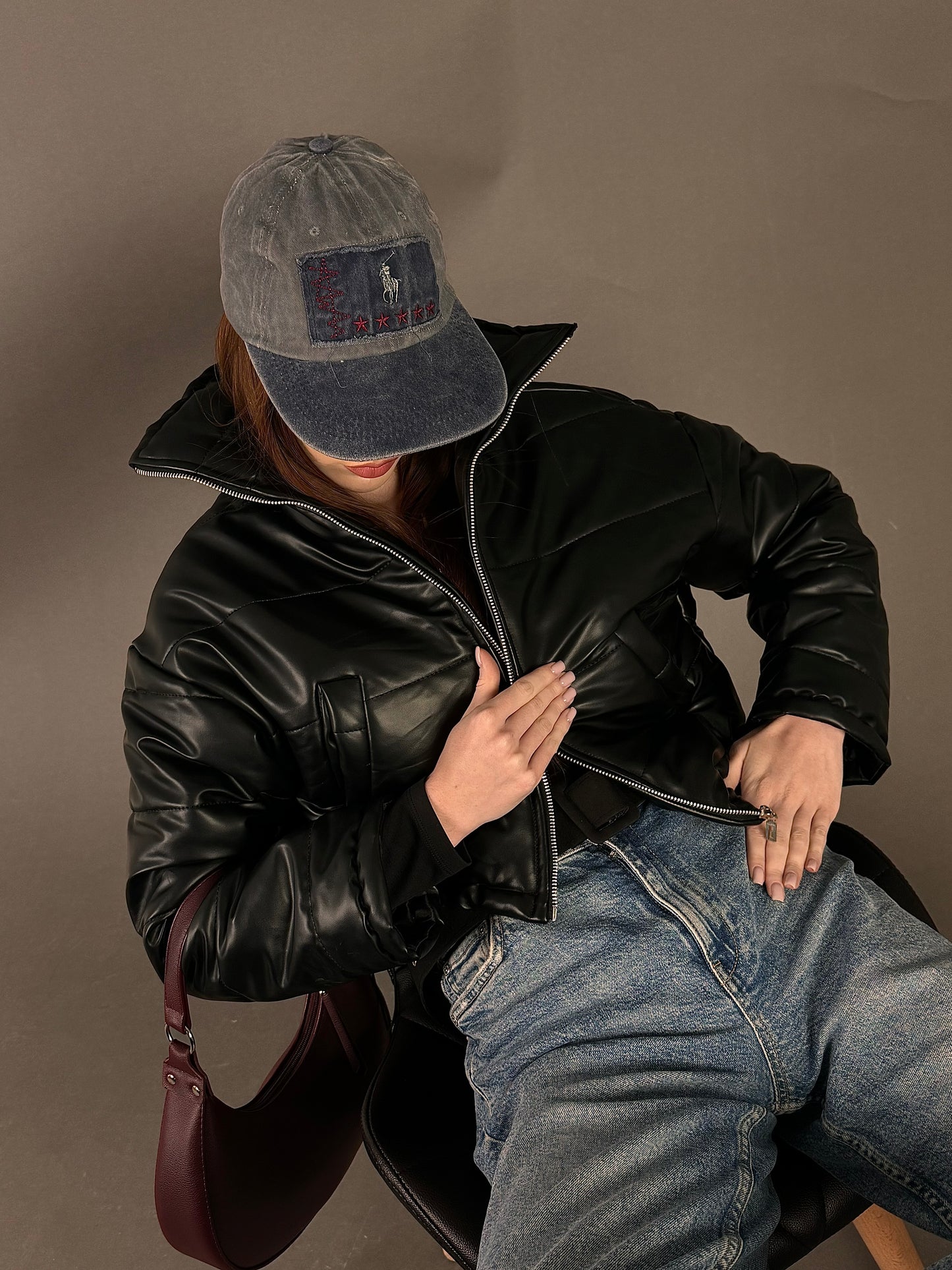 Cropped Leather Puffer