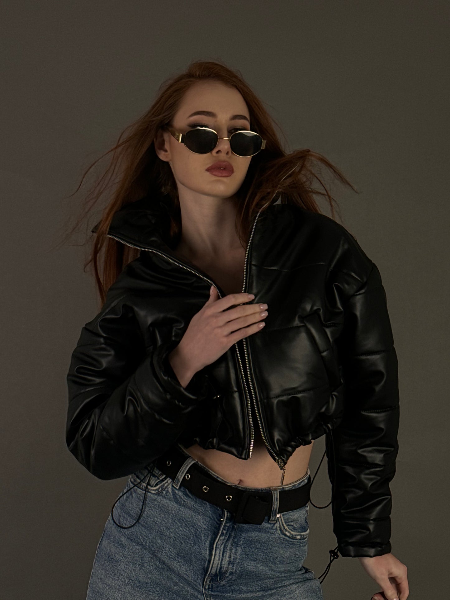 Cropped Leather Puffer