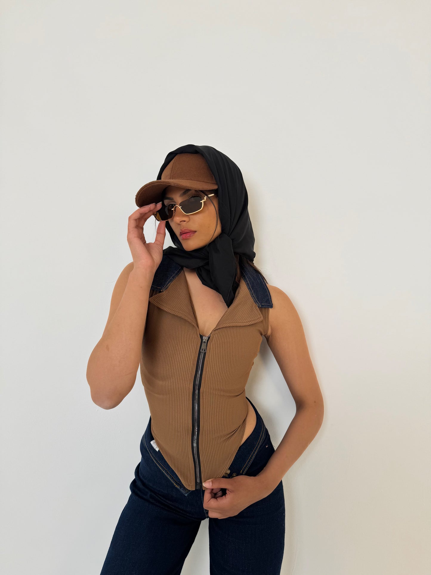 zipper top with a touch of denim
