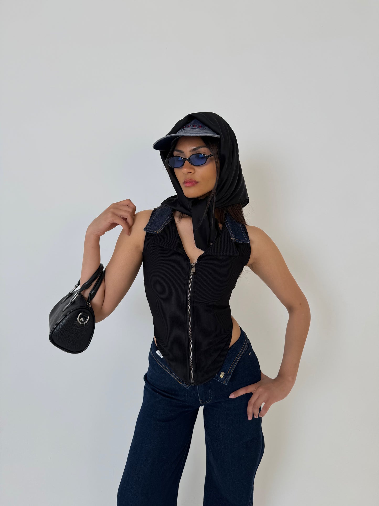 zipper top with a touch of denim