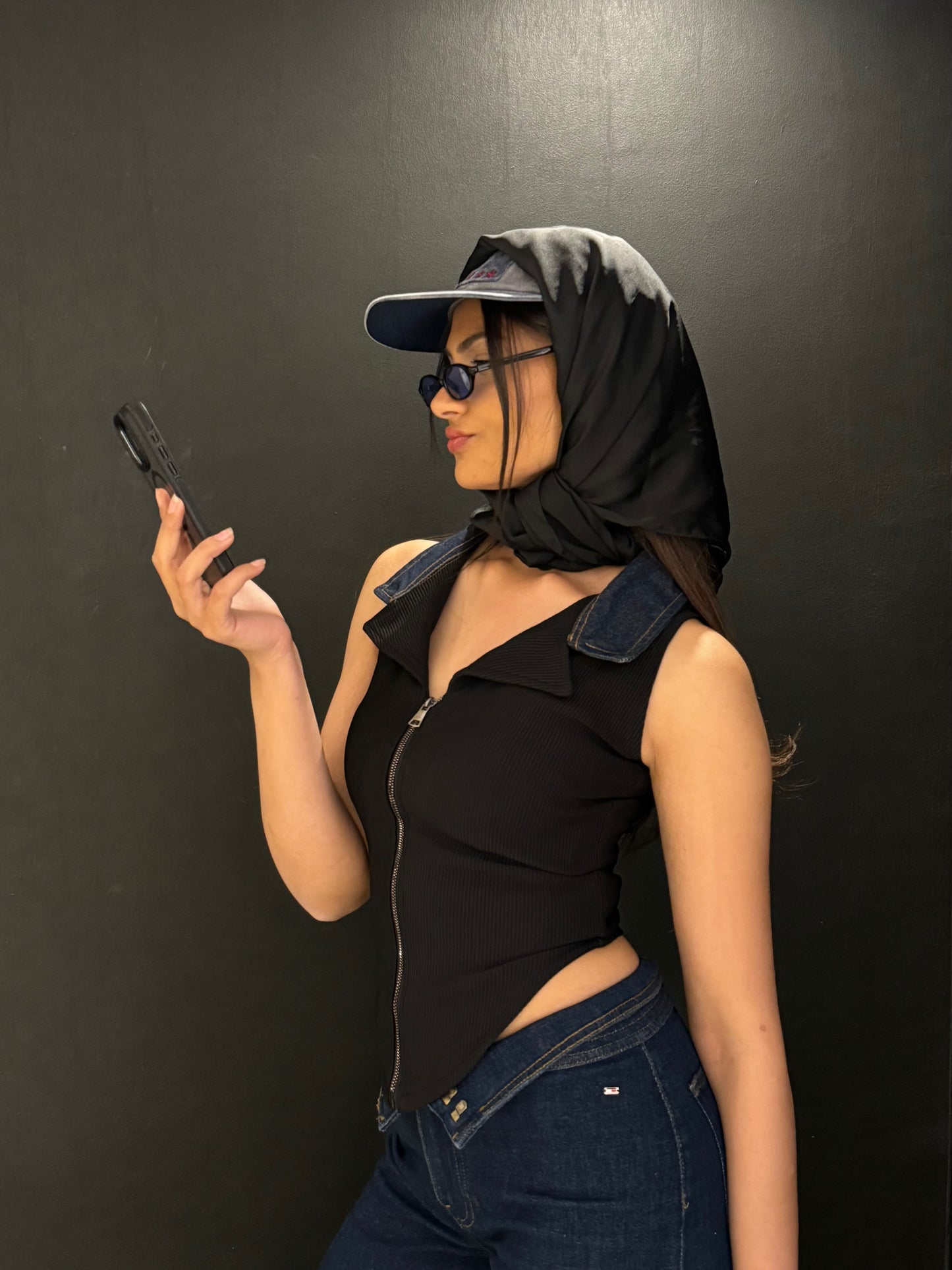 zipper top with a touch of denim