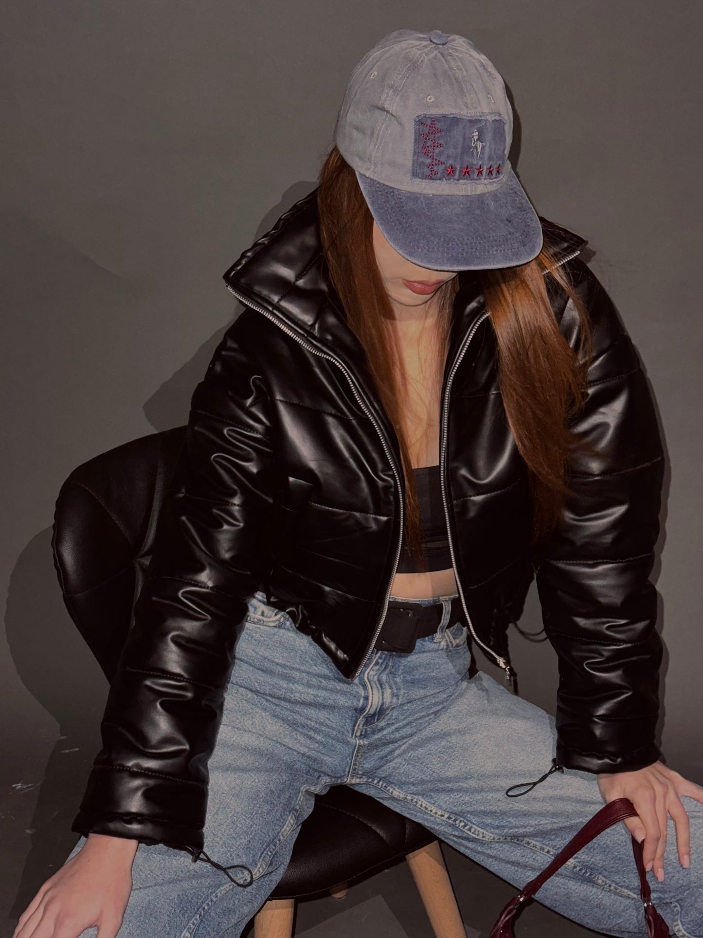 Cropped Leather Puffer