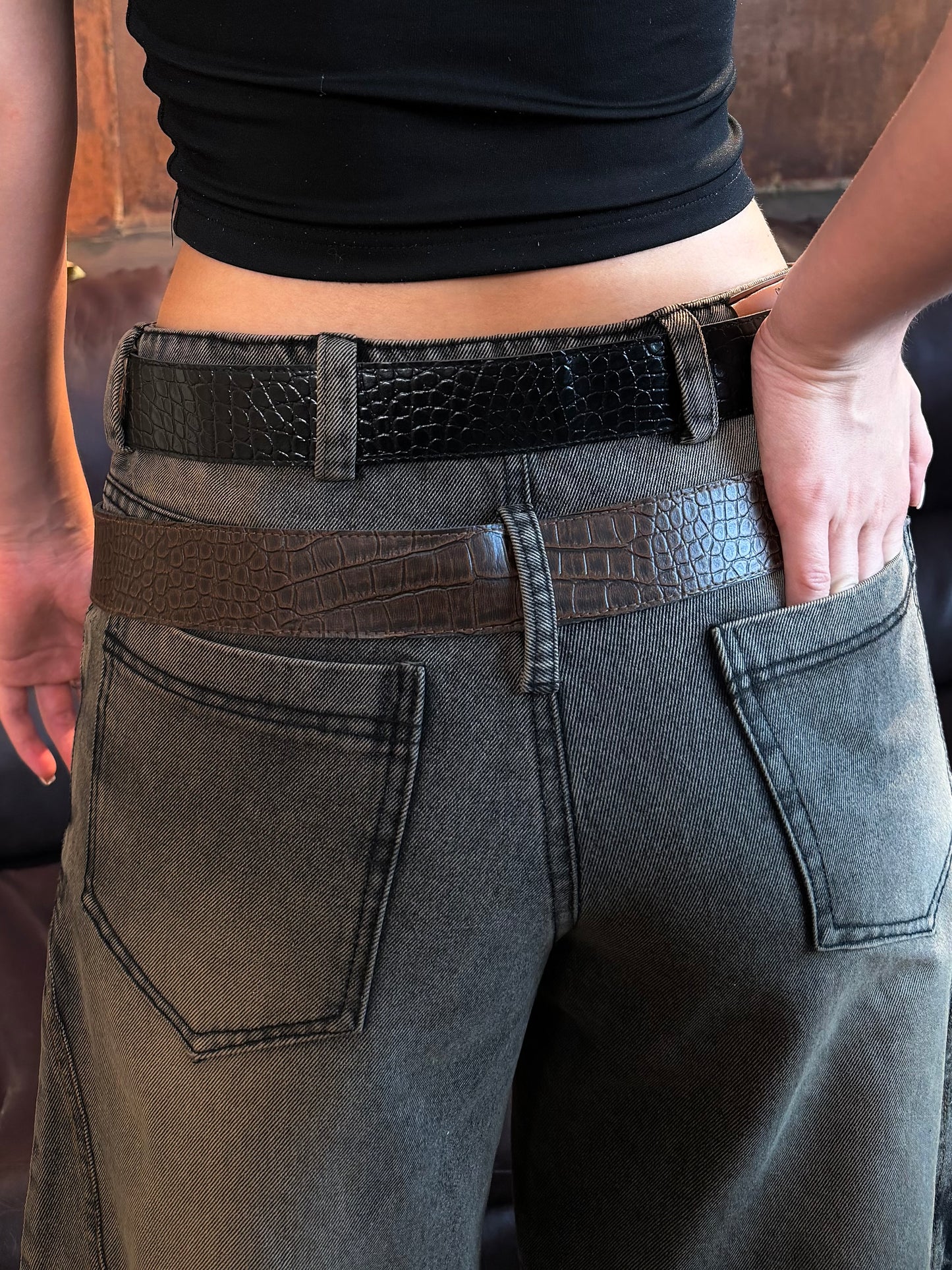 Downtown double + belt jeans (Low-waist)