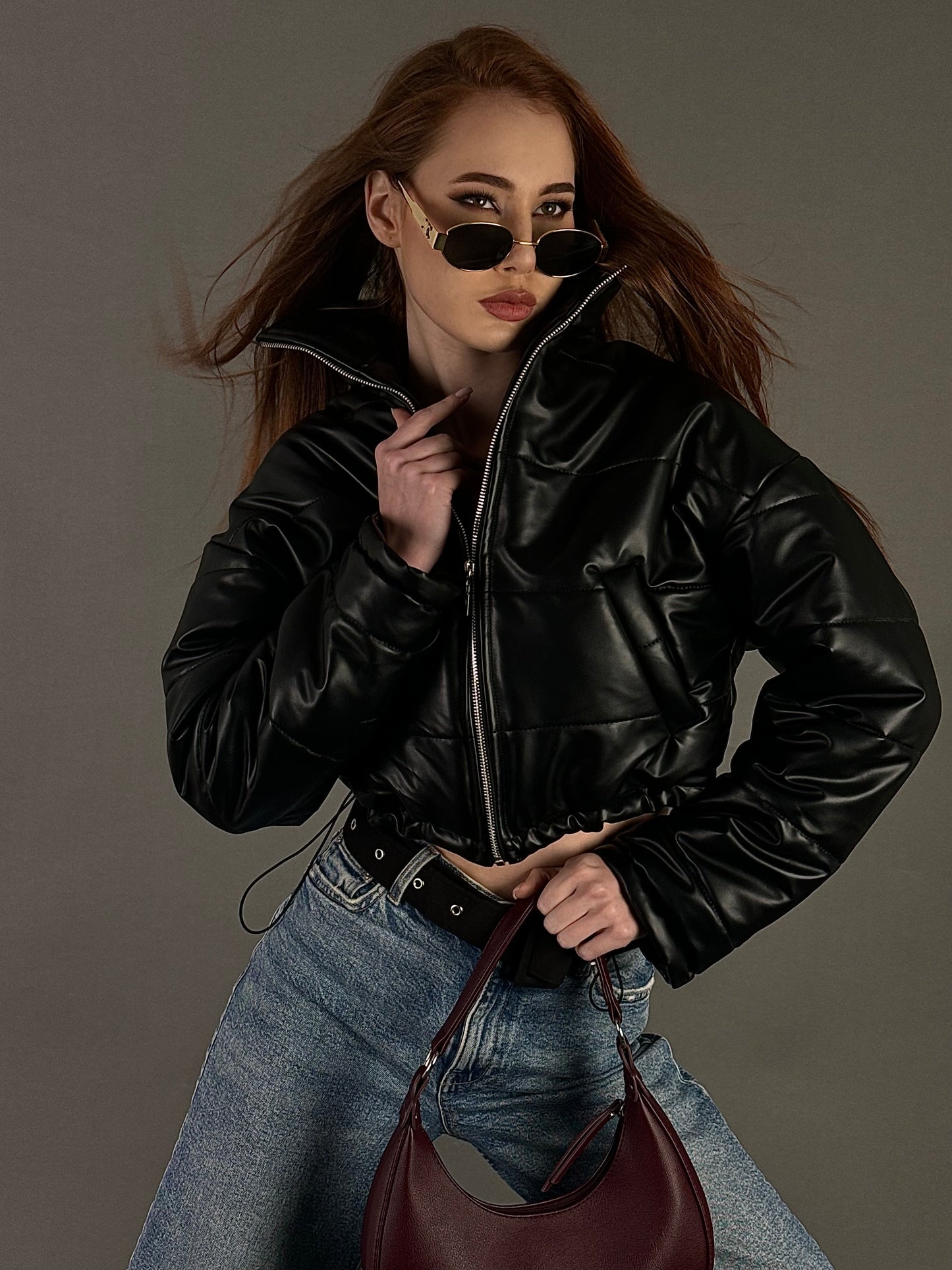 Cropped Leather Puffer