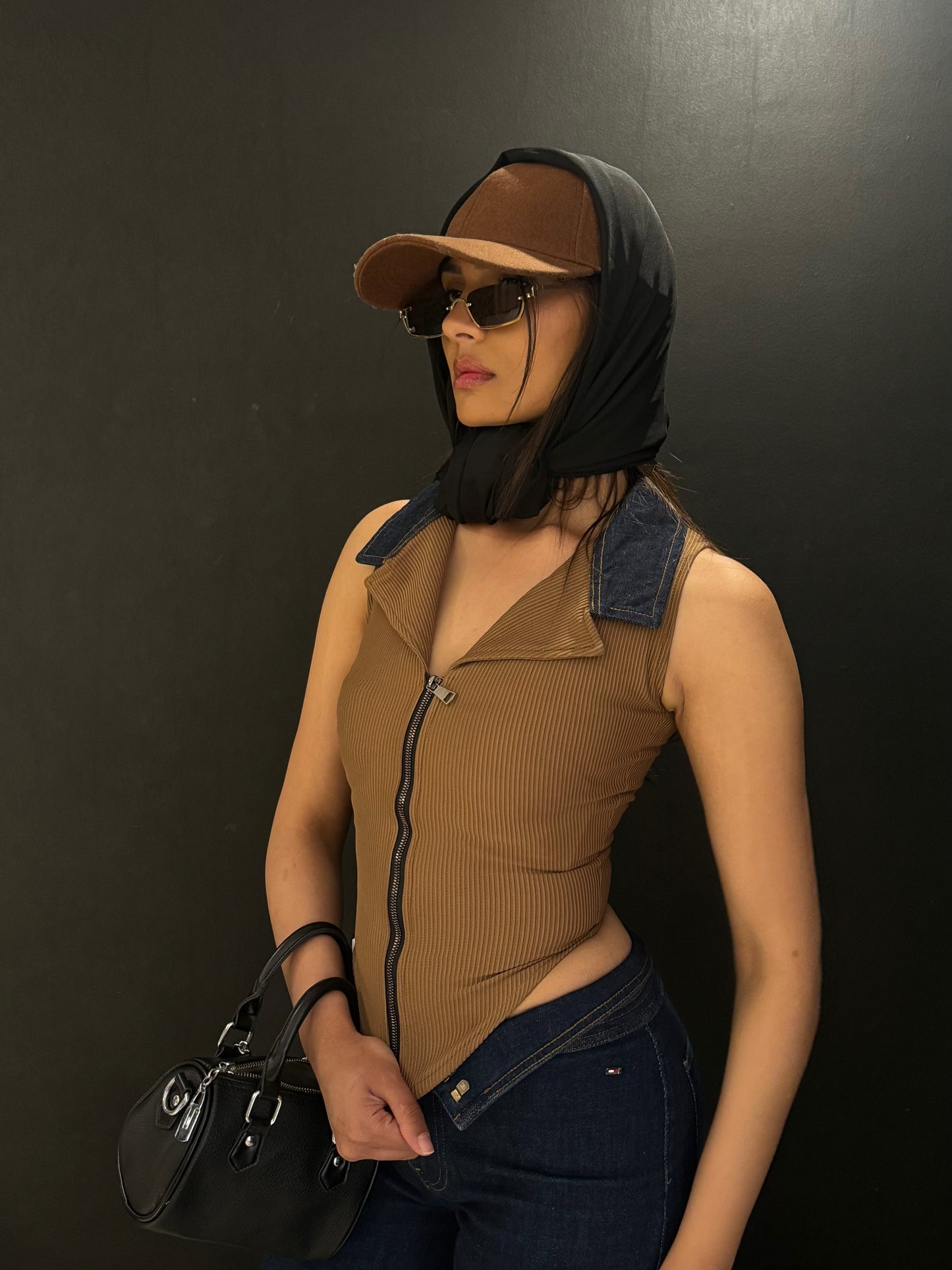 zipper top with a touch of denim