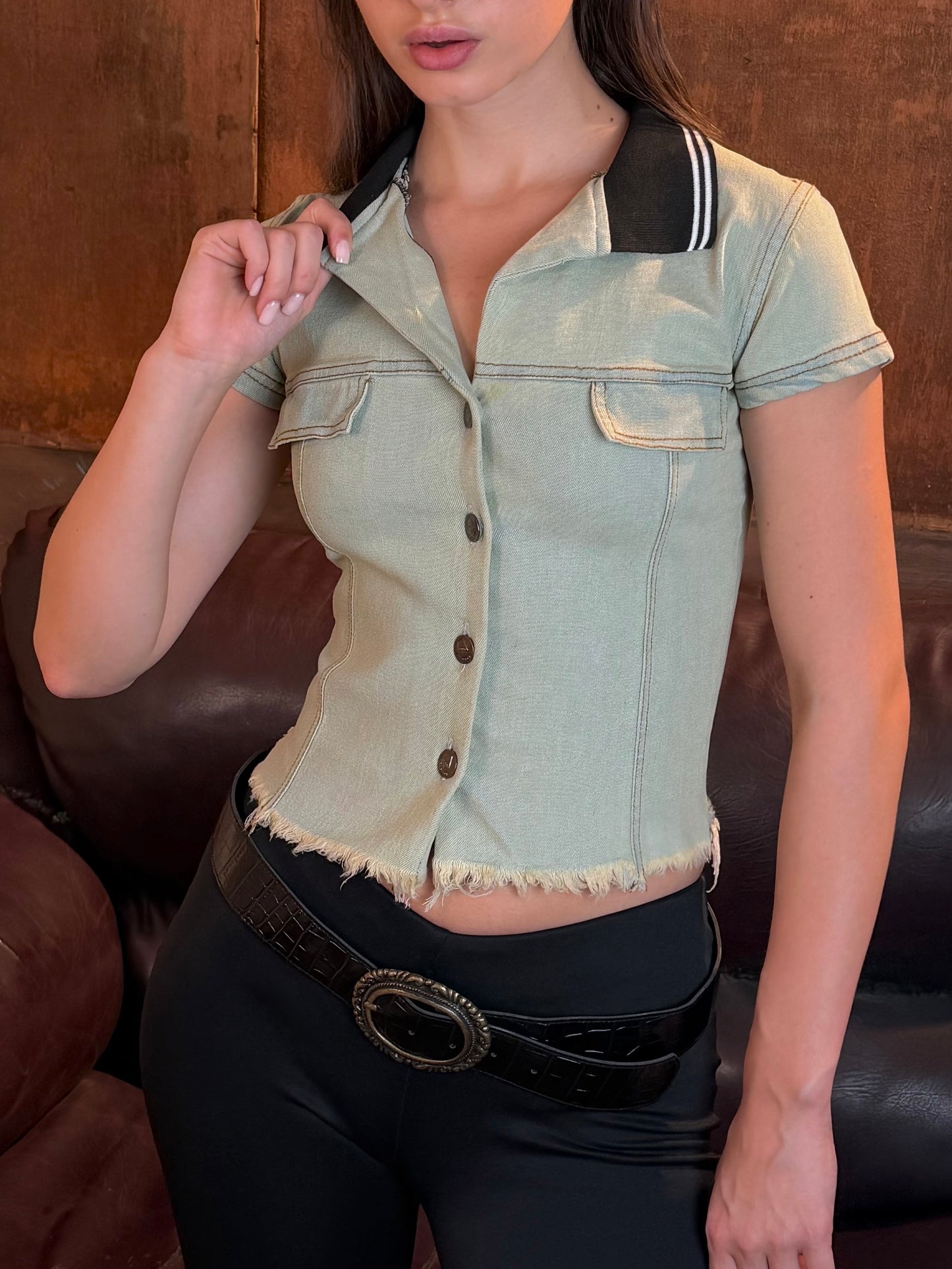 Baby denim shirt with polo collar