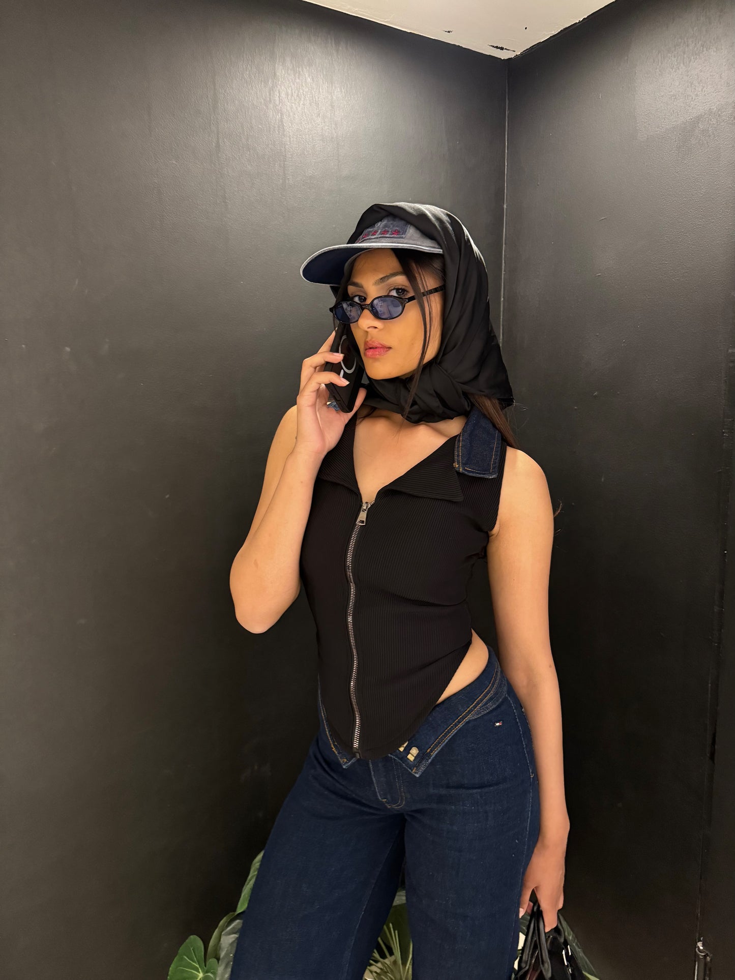 zipper top with a touch of denim
