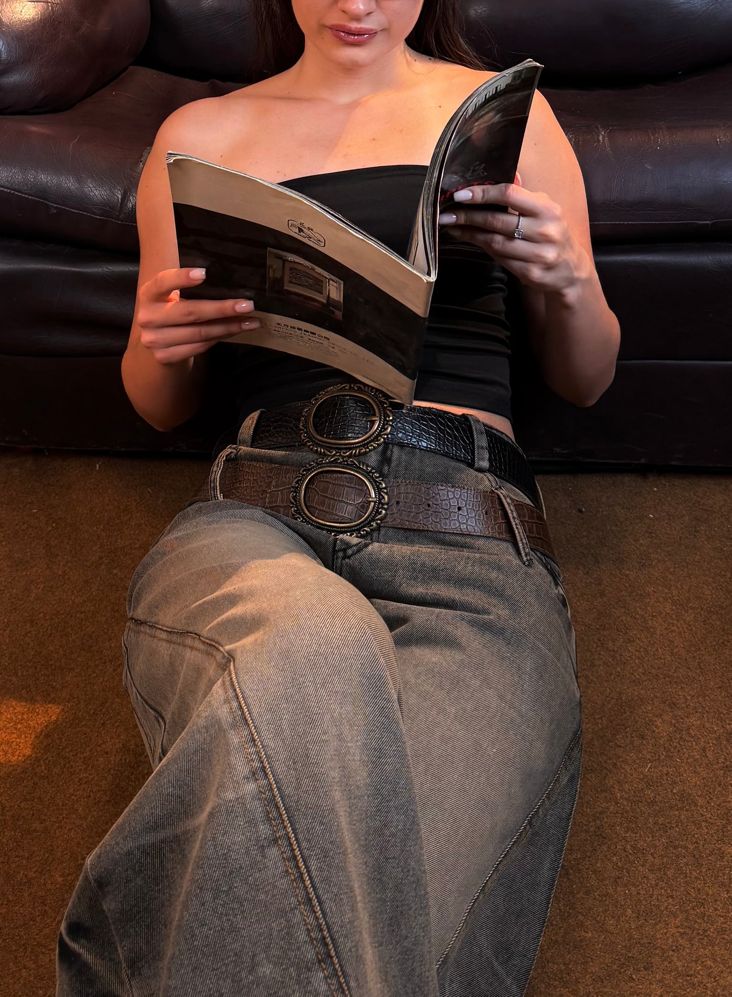Downtown double + belt jeans (Low-waist)