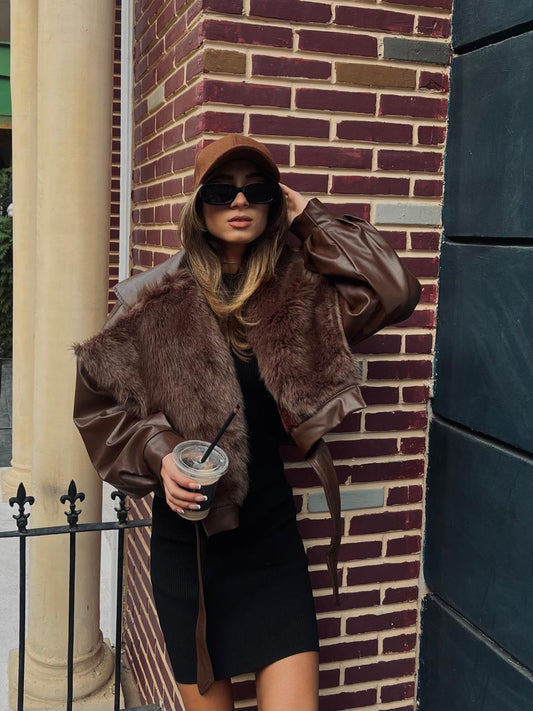 MaoMi’s double face leather jacket(Brown)