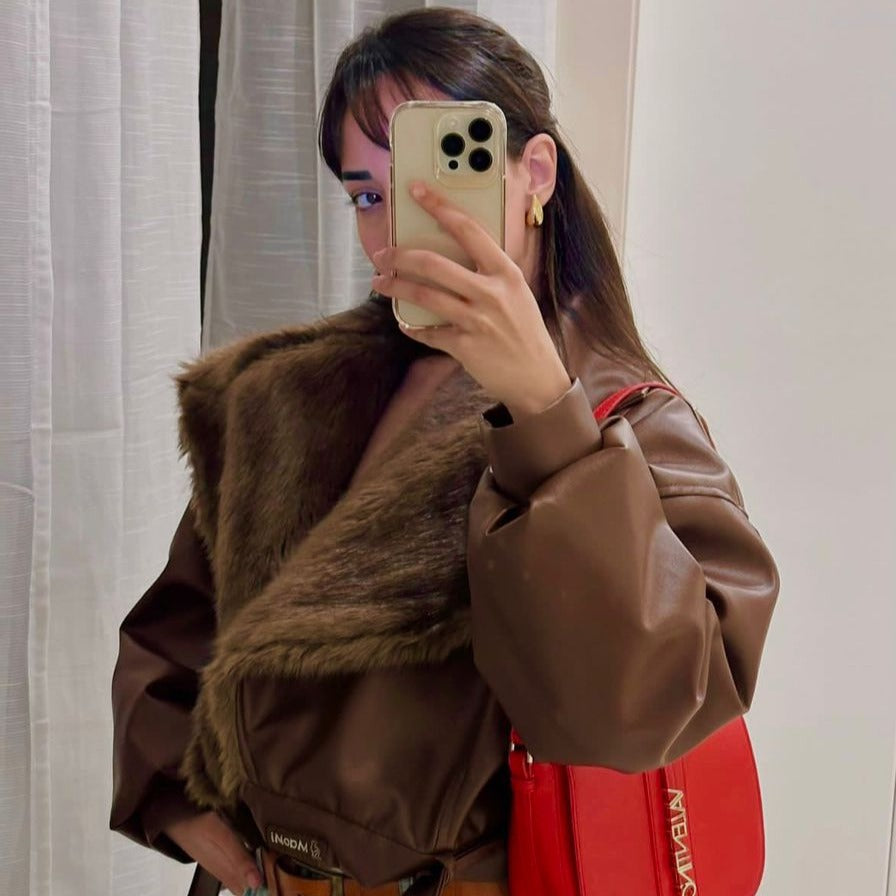 MaoMi’s double face leather jacket(Brown)
